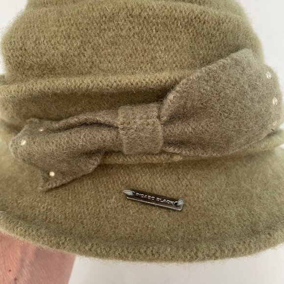 Picabo Black 100% Wool Funky Fall Hat w Side Bow Detail Moss Green Sz OS - Picture 6 of 9